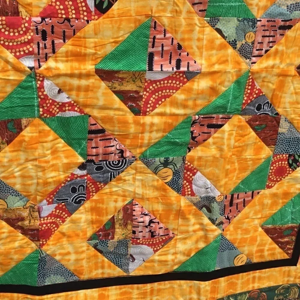 NWT Hand Crafted Aboriginal Prints Quilt Yellow